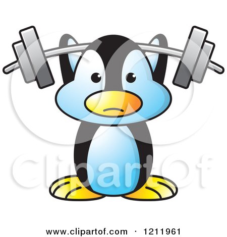 Clipart of a Happy Penguin Lifting a Barbell - Royalty Free Vector Illustration by Lal Perera