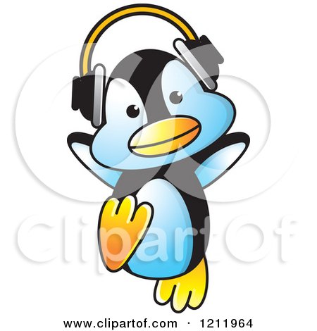 Clipart of a Happy Penguin Wearing Headphones - Royalty Free Vector Illustration by Lal Perera