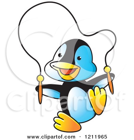 Clipart of a Happy Penguin Playing with a Jump Rope - Royalty Free Vector Illustration by Lal Perera
