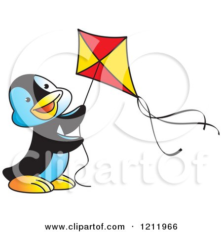 Clipart of a Happy Penguin Flying a Kite - Royalty Free Vector Illustration by Lal Perera