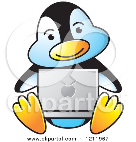 Clipart of a Happy Penguin Using a Laptop - Royalty Free Vector Illustration by Lal Perera
