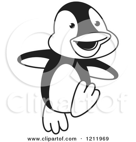 Clipart of a Black and White Happy Penguin Dancing - Royalty Free Vector Illustration by Lal Perera