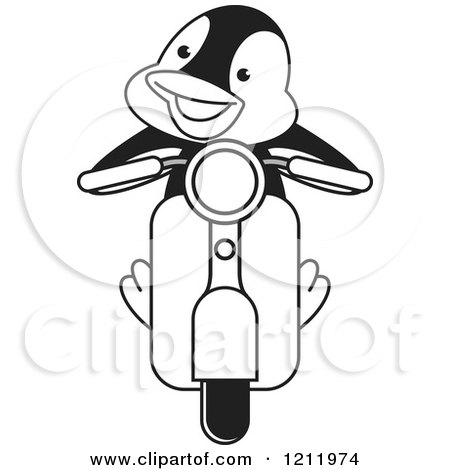 Clipart of a Black and White Happy Penguin Driving a Scooter - Royalty Free Vector Illustration by Lal Perera