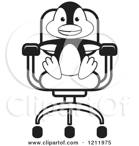 Clipart of a Black and White Happy Penguin Sitting in a Chair - Royalty Free Vector Illustration by Lal Perera