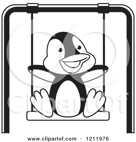 Clipart of a Black and White Happy Penguin Swinging - Royalty Free Vector Illustration by Lal Perera