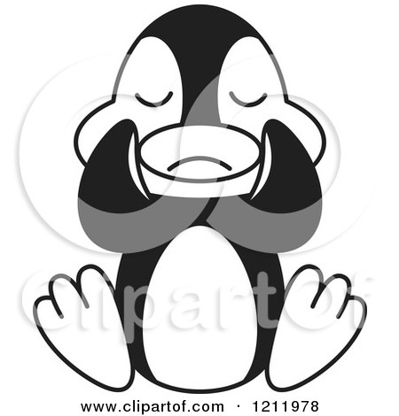 Clipart of a Black and White Happy Penguin Crying - Royalty Free Vector Illustration by Lal Perera