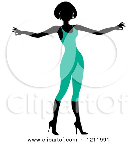 Clipart of a Faceless Woman in a Turqoise Leotard - Royalty Free Vector Illustration by Lal Perera