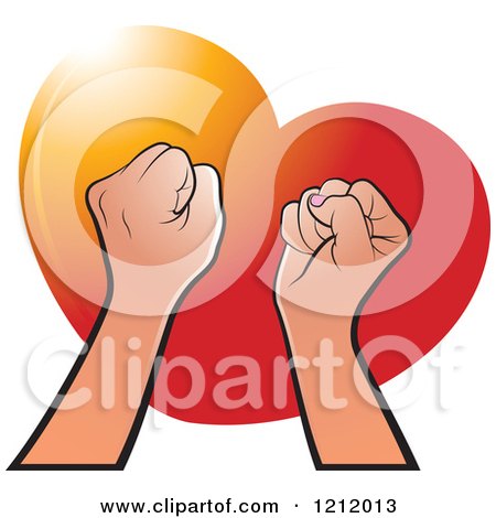 Clipart of Strong Fisted Hands Raised over a Red Heart - Royalty Free Vector Illustration by Lal Perera