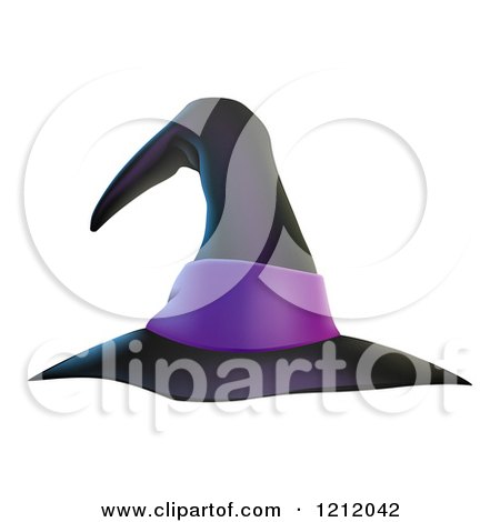 Cartoon of a Black Witch Hat with a Purple Band - Royalty Free Vector Clipart by AtStockIllustration