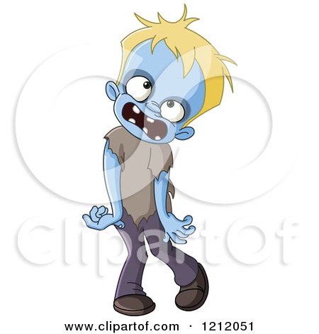 Cartoon of a Walking Blue Zombie Boy - Royalty Free Vector Clipart by yayayoyo