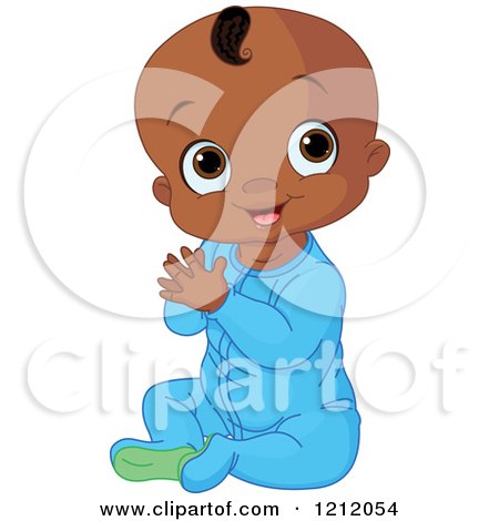Cartoon of a Cute African American Baby Boy Clapping His Hands - Royalty Free Vector Clipart by Pushkin