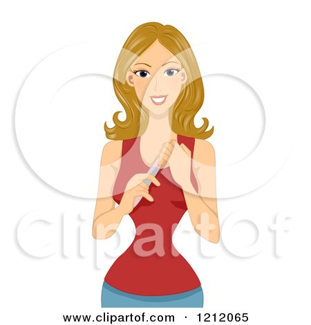 Cartoon of a Beautiful Caucasian Woman Filing Her Fingernails - Royalty Free Vector Clipart by BNP Design Studio