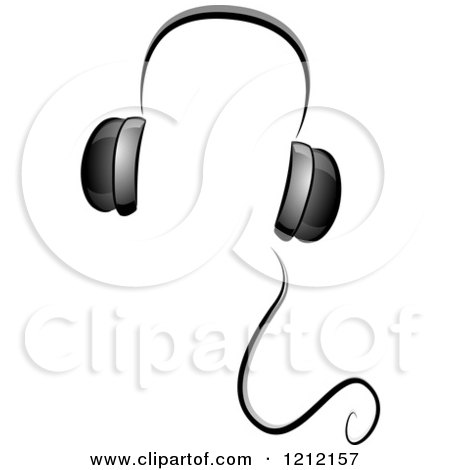 Cartoon of Grayscale Whimsical Music Headphones - Royalty Free Vector Clipart by BNP Design Studio