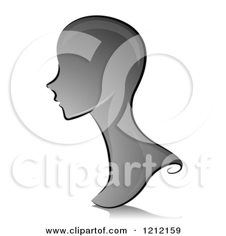 Cartoon of a Grayscale Whimsical Mannequin Head and Shadow - Royalty Free Vector Clipart by BNP Design Studio