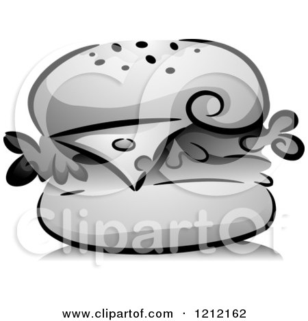 Cartoon of a Grayscale Cheeseburger and Shadow - Royalty Free Vector Clipart by BNP Design Studio