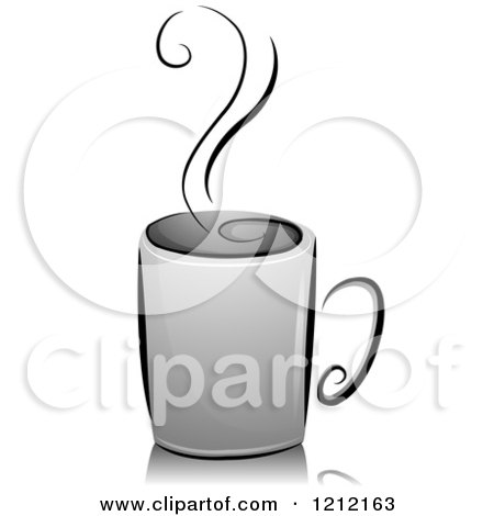 Cartoon of a Grayscale Steaming Cup of Coffee - Royalty Free Vector Clipart by BNP Design Studio