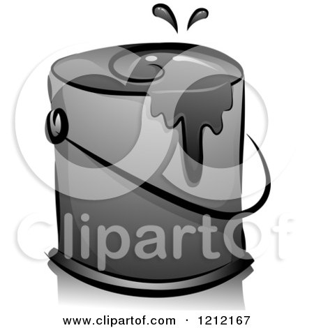 Cartoon of a Grayscale Whimsical Bucket of Paint and Splash - Royalty Free Vector Clipart by BNP Design Studio
