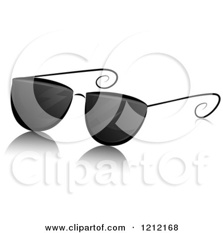 Cartoon of a Grayscale Whimsical Pair of Sunglasses and Shadow - Royalty Free Vector Clipart by BNP Design Studio