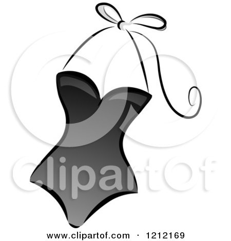 Cartoon of a Grayscale Whimsical One Piece Swimsuit - Royalty Free Vector Clipart by BNP Design Studio