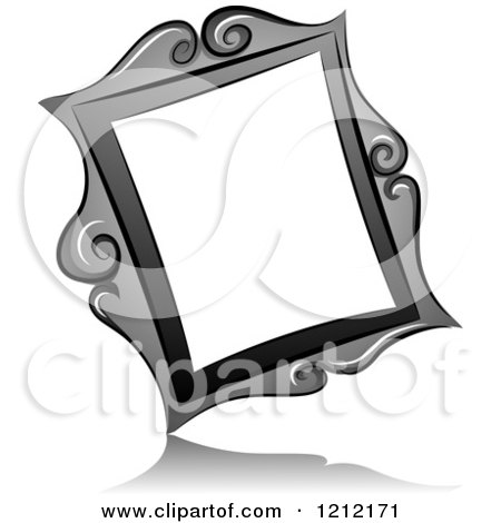 Cartoon of a Grayscale Whimsical Slanted Vintage Frame and Shadow - Royalty Free Vector Clipart by BNP Design Studio
