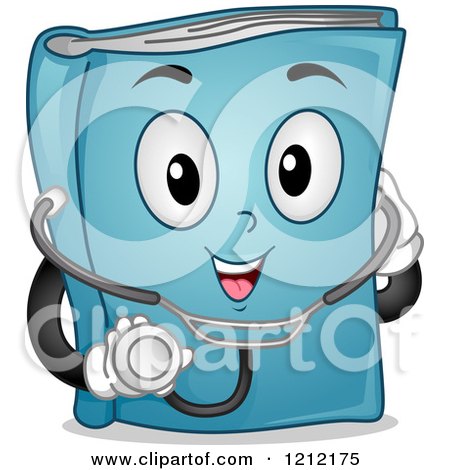 Cartoon of a Blue Medical Book Mascot with a Stethoscope - Royalty Free Vector Clipart by BNP Design Studio