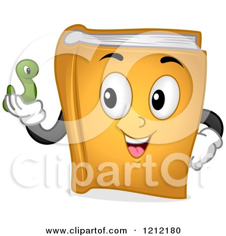Cartoon of a Happy Book Mascot Holding a Worm - Royalty Free Vector Clipart by BNP Design Studio