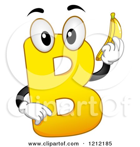 Cartoon of a Yellow Letter B Holding a Banana - Royalty Free Vector Clipart by BNP Design Studio