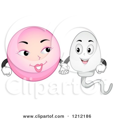 Cartoon of a Happy Sperm and Egg Holding Hands - Royalty Free Vector Clipart by BNP Design Studio