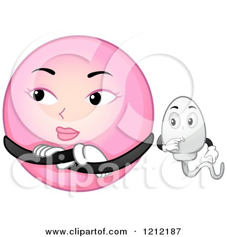 Cartoon of a Pink Egg Rejecting Sperm - Royalty Free Vector Clipart by BNP Design Studio