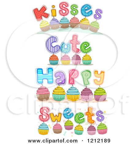Cartoon of Colorful Cupcakes with Words - Royalty Free Vector Clipart by BNP Design Studio