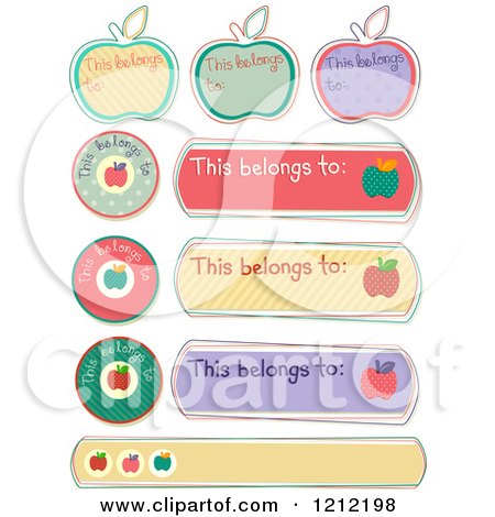 Cartoon of Apple This Belongs to School Supplies Labels - Royalty Free Vector Clipart by BNP Design Studio