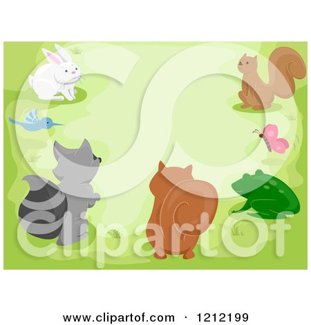 Cartoon of Cute Woodland Animals Gathered over Green - Royalty Free Vector Clipart by BNP Design Studio