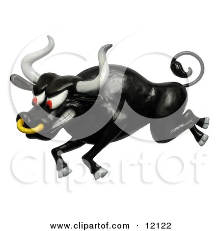 Clay sculpture of an angry black bull charging during a bullfight Clipart Picture by Amy Vangsgard