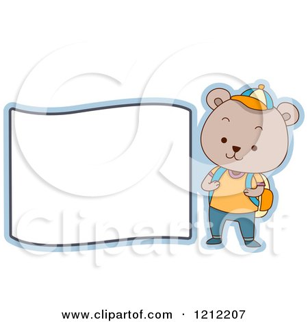 Cartoon of a Male Student Bear with a Blank Label - Royalty Free Vector Clipart by BNP Design Studio