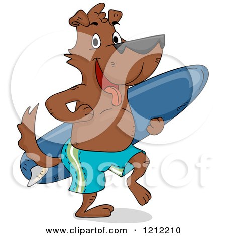 Cartoon of a Surfer Dog Carrying a Surfboard - Royalty Free Vector Clipart by BNP Design Studio