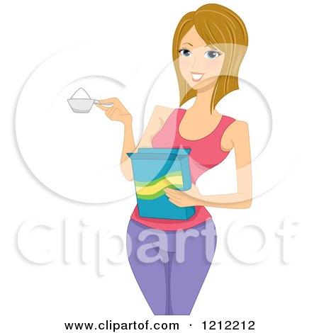 Cartoon of a Beautiful White Woman Holding a Scoop of Laundry Detergent - Royalty Free Vector Clipart by BNP Design Studio
