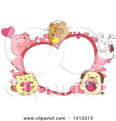 Cartoon of a Heart Frame with Cute Chubby Animals - Royalty Free Vector Clipart by BNP Design Studio