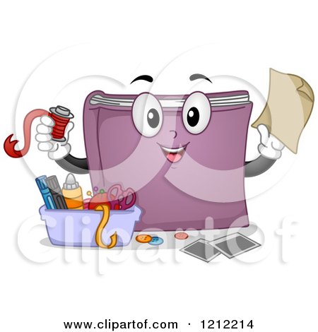 Cartoon of a Scrapbook Mascot with Supplies - Royalty Free Vector Clipart by BNP Design Studio