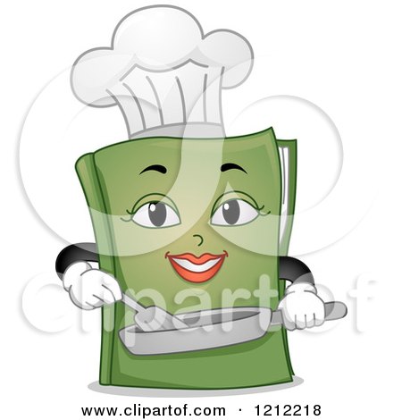 Cartoon of a Green Female Chef Book Cooking - Royalty Free Vector Clipart by BNP Design Studio