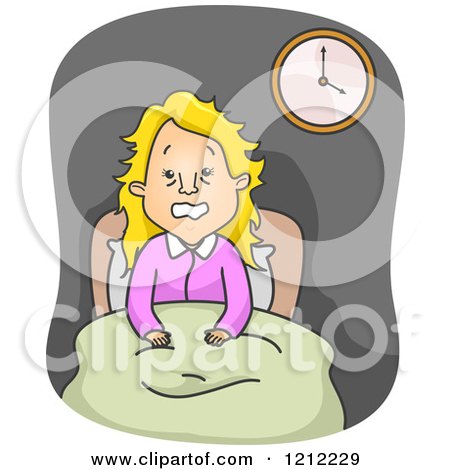 Cartoon of a Woman with Insomnia, Sitting up in Bed - Royalty Free Vector Clipart by BNP Design Studio