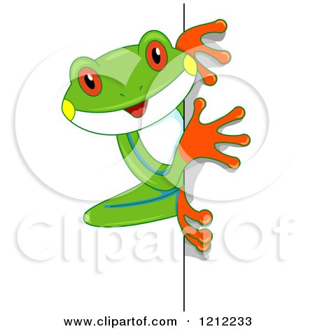Cartoon of a Cute Tree Frog Looking Around a Corner - Royalty Free Vector Clipart by BNP Design Studio