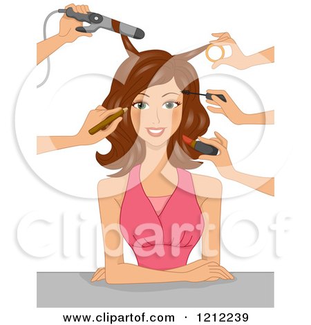 Cartoon of a Beautiful Brunette Woman Getting a Makeover in a Salon - Royalty Free Vector Clipart by BNP Design Studio