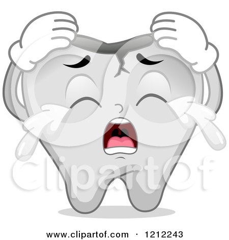 Cartoon of a Cracked Tooth Crying - Royalty Free Vector Clipart by BNP Design Studio