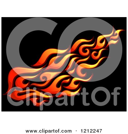 Cartoon of a Swoosh of Flames on Black - Royalty Free Vector Clipart by BNP Design Studio