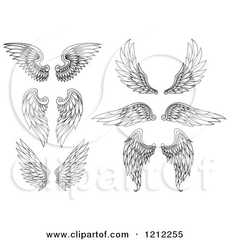 Clipart of Pairs of Black Feathered Wings - Royalty Free Vector Illustration by Vector Tradition SM