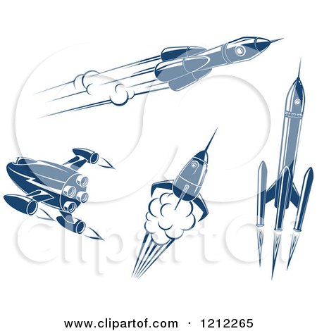 Clipart of Retro Blue Space Rockets - Royalty Free Vector Illustration by Vector Tradition SM