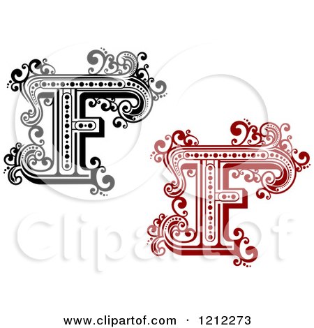 Clipart of a Black and White and Red Vintage Letter F - Royalty Free Vector Illustration by Vector Tradition SM