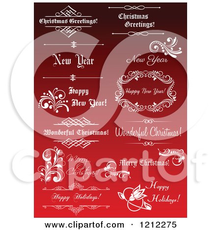 Clipart of Christmas and New Year Greetings and Frames on Red 2 - Royalty Free Vector Illustration by Vector Tradition SM