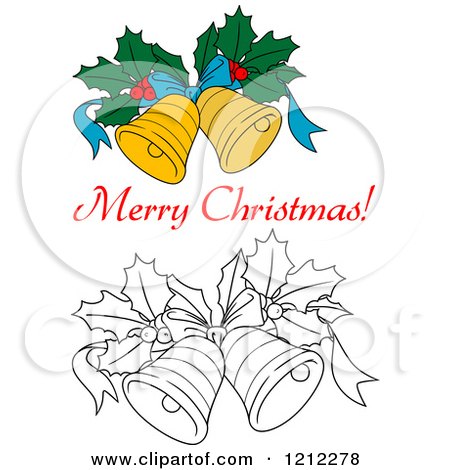 Clipart of a Merry Christmas Greeting with Bells and Holly - Royalty Free Vector Illustration by Vector Tradition SM
