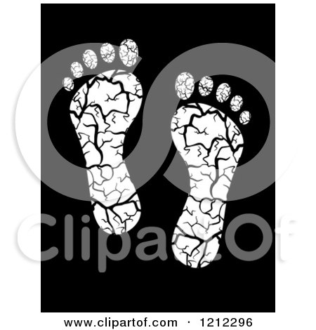 Clipart of Cracked White Foot Prints on Black - Royalty Free Vector Illustration by Vector Tradition SM